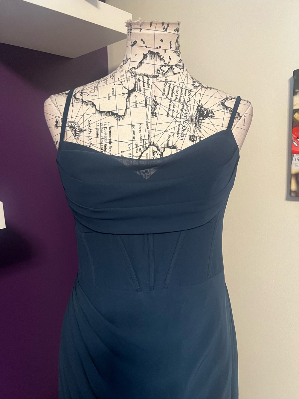 Azazie Mai Dark Navy Pleated Chiffon Dress - Picture 5 of 15